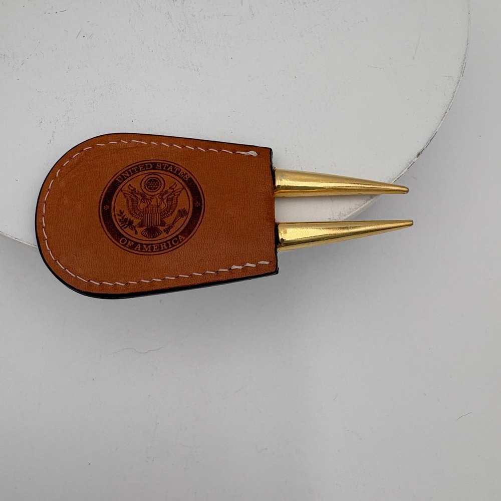 Leather Golf‎ Divot Tool Brown Gold Great Seal United States USA 3in
